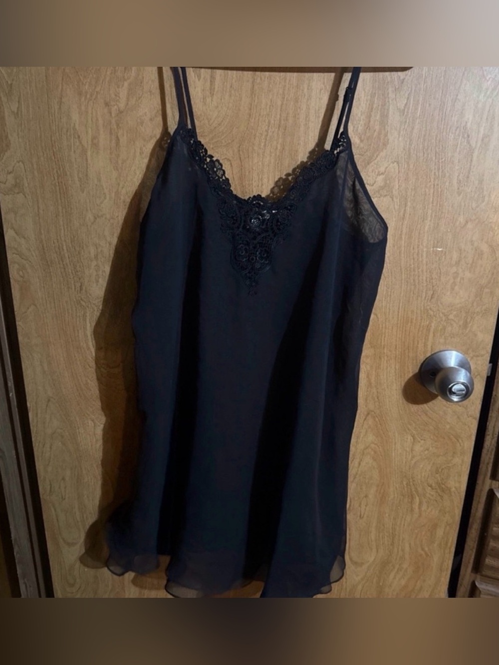 VTG GOLD Label Black Lace Trim Slip Dress